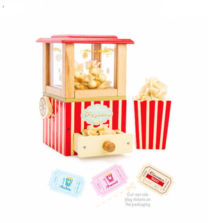 Honeybake Wooden Toy Popcorn Machine, pieces displayed
