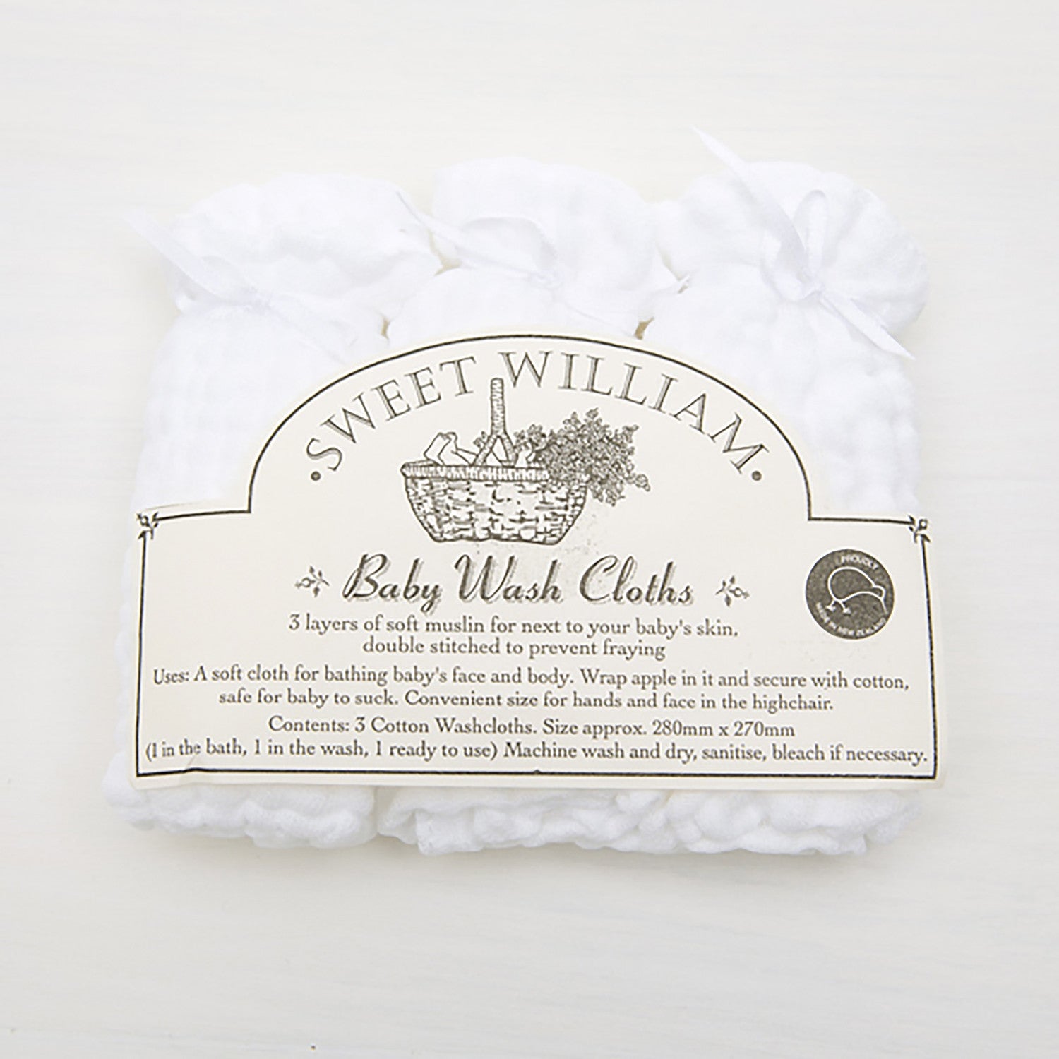 Sweet William Muslin Wash Cloths 3 Pack