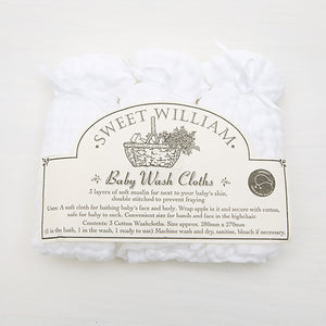 Sweet William Muslin Wash Cloths 3 Pack
