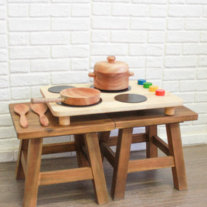 Q Toys Portable Cook Top with Mahogany Pot & Pan set