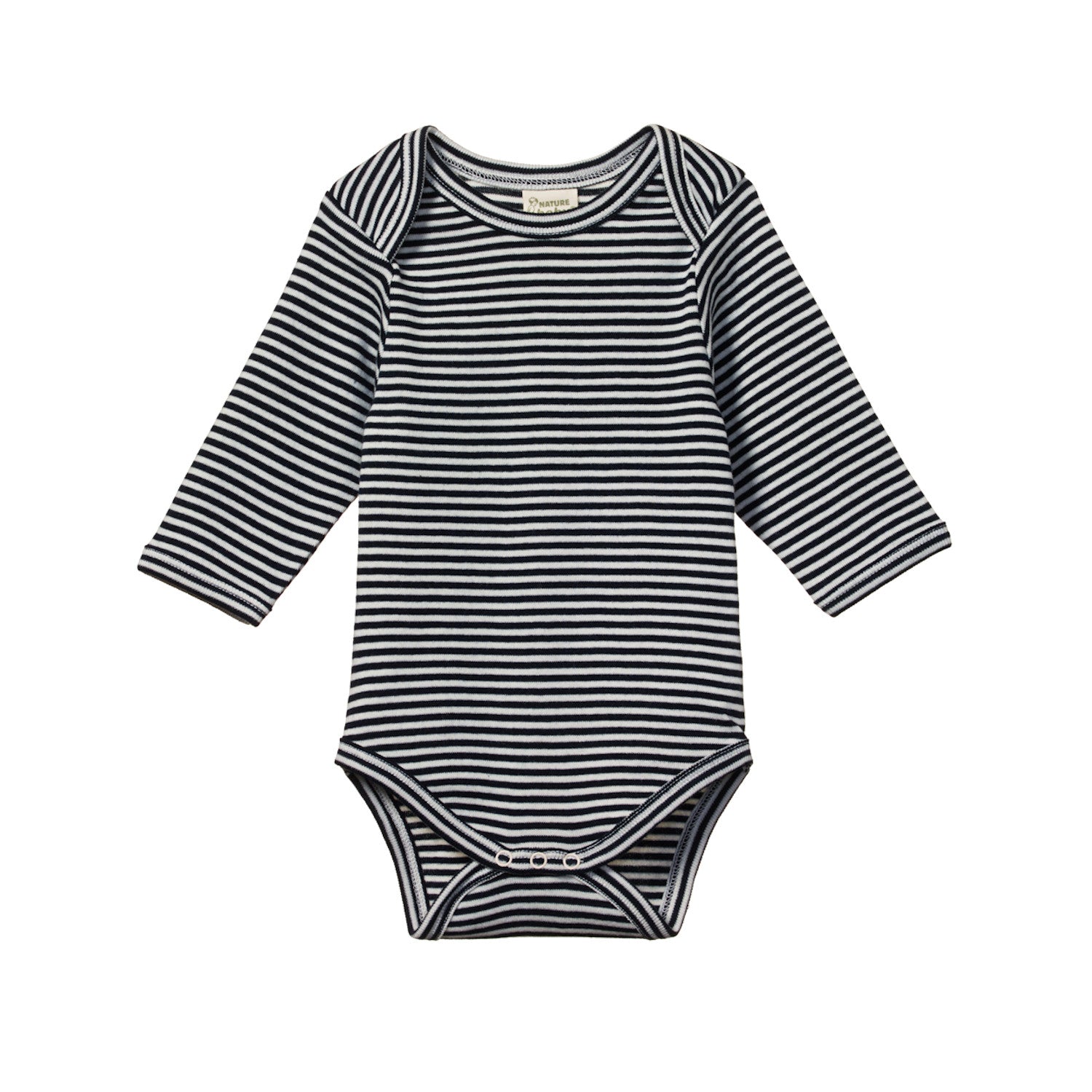 Nature Baby long sleeve body suit navy cream stripe front view