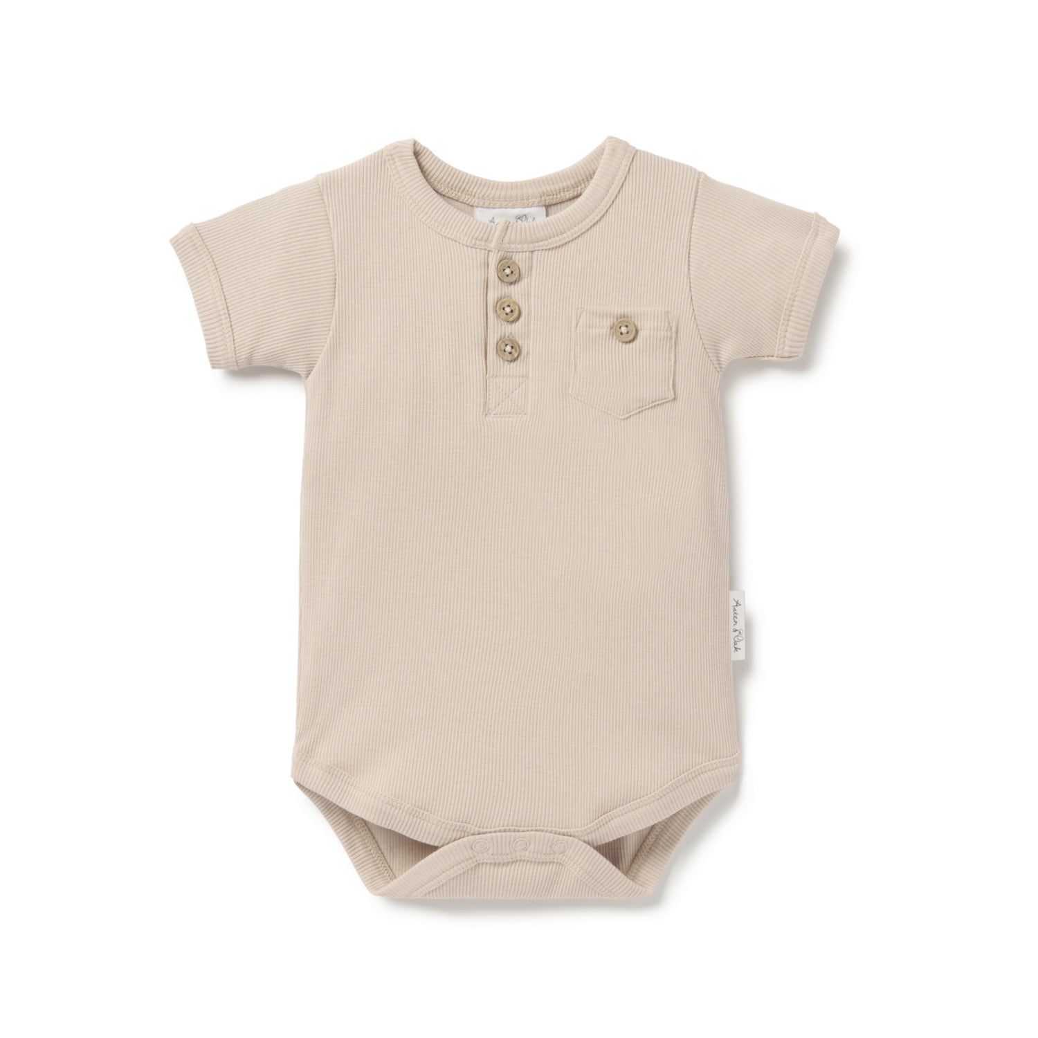 Rib Henley Onesie Sand