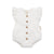 White baby romper with button details on a white background