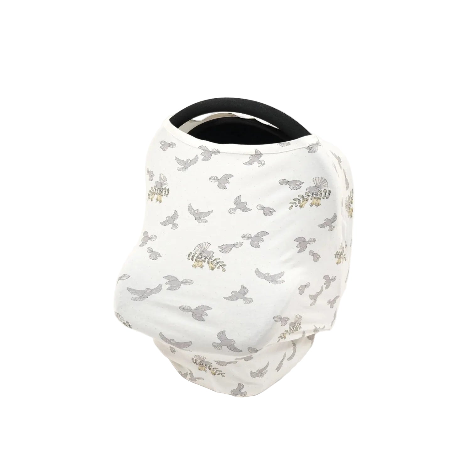 Baby car seat cover with bird pattern on a white background