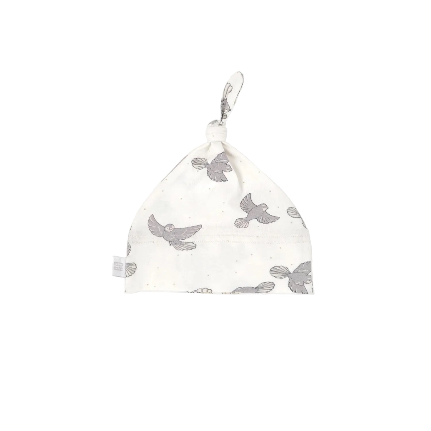 Baby hat with bird pattern on a white background