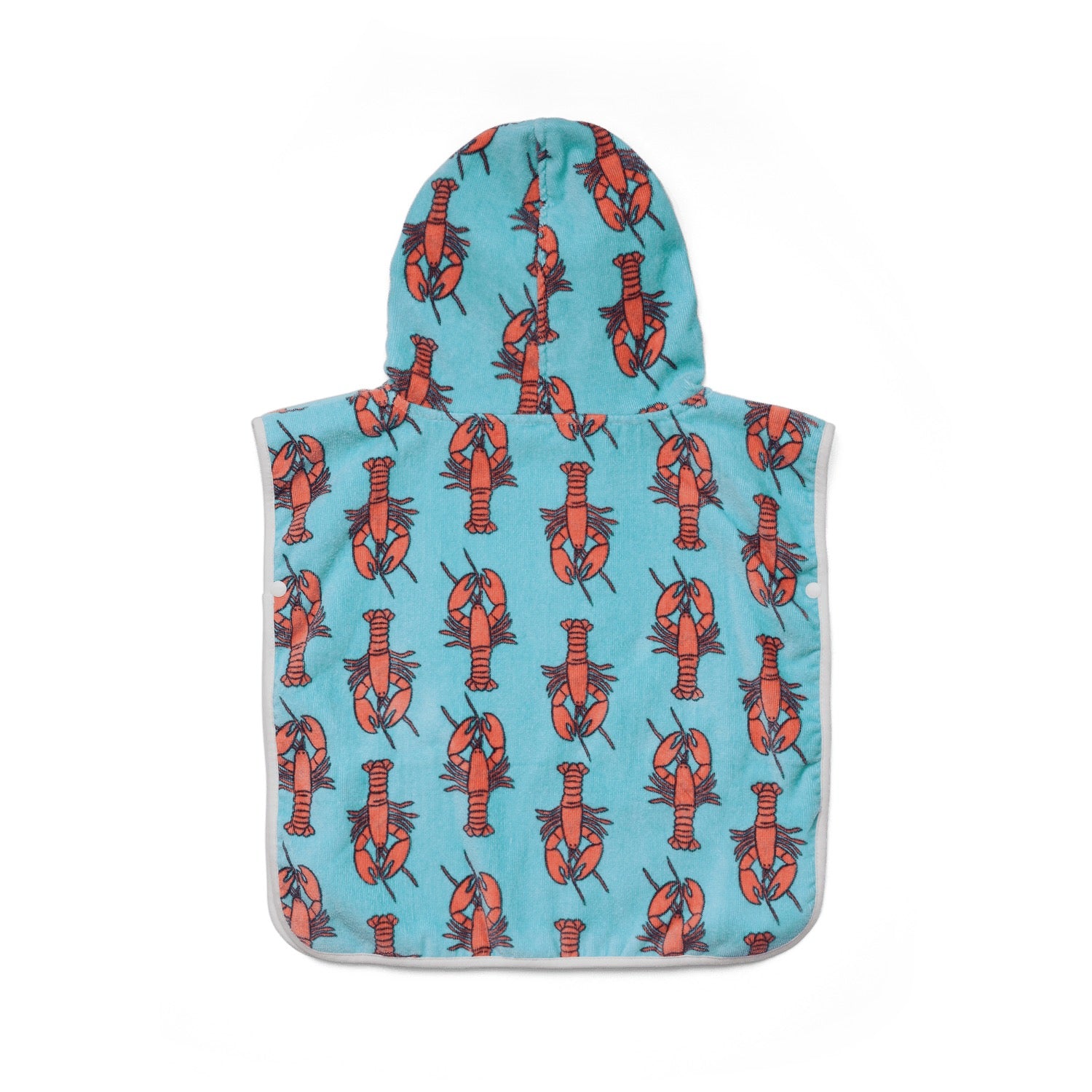 Hooded poncho with lobster pattern on a light blue background