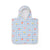 Children's poncho with hood and colorful pattern on a white background