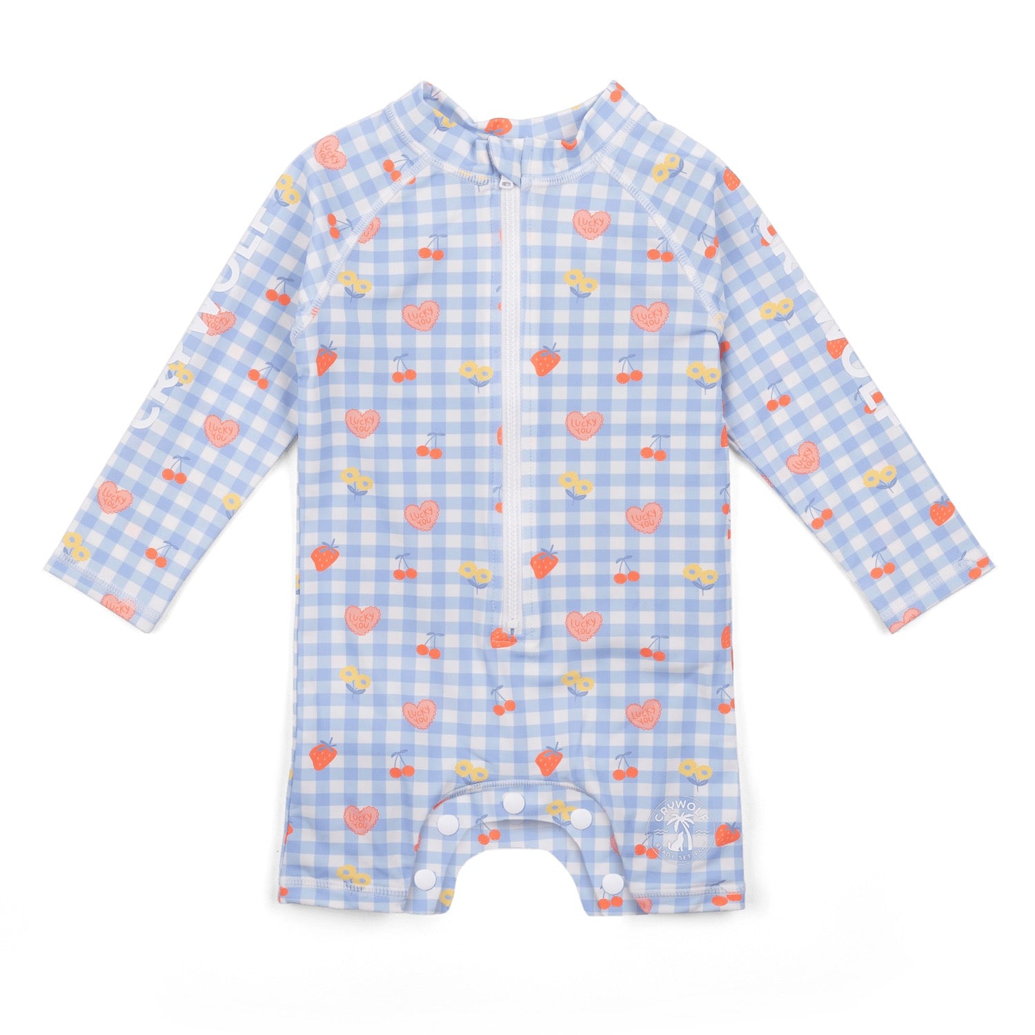Baby swim suit with heart pattern on a white background