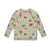 Children's long-sleeve swim rash top with colorful patterns on a white background