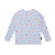 Children's long-sleeve swim rash top with heart and check pattern on a light blue background