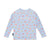 Children's long-sleeve swim rash top with heart pattern and 'Crywolf' branding on a white background