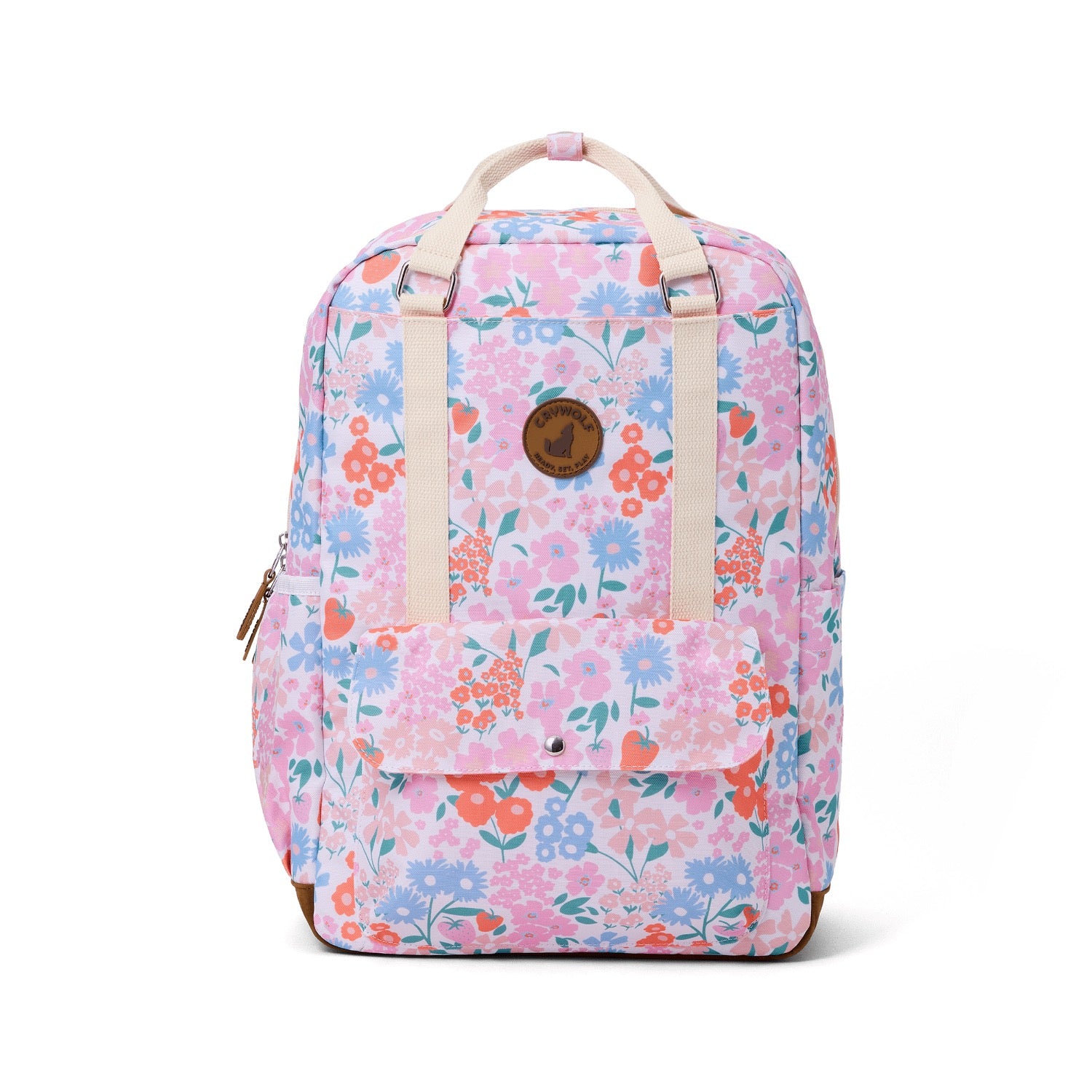 Floral patterned backpack on a white background