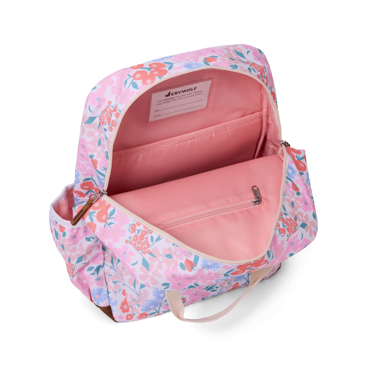 Floral patterned backpack on a white background