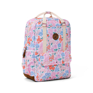 Floral patterned backpack on a white background