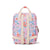 Floral-patterned backpack with beige straps on a white background