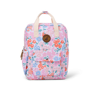 Floral patterned backpack on a white background