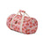 Pink duffel bag with strawberry pattern on a white background