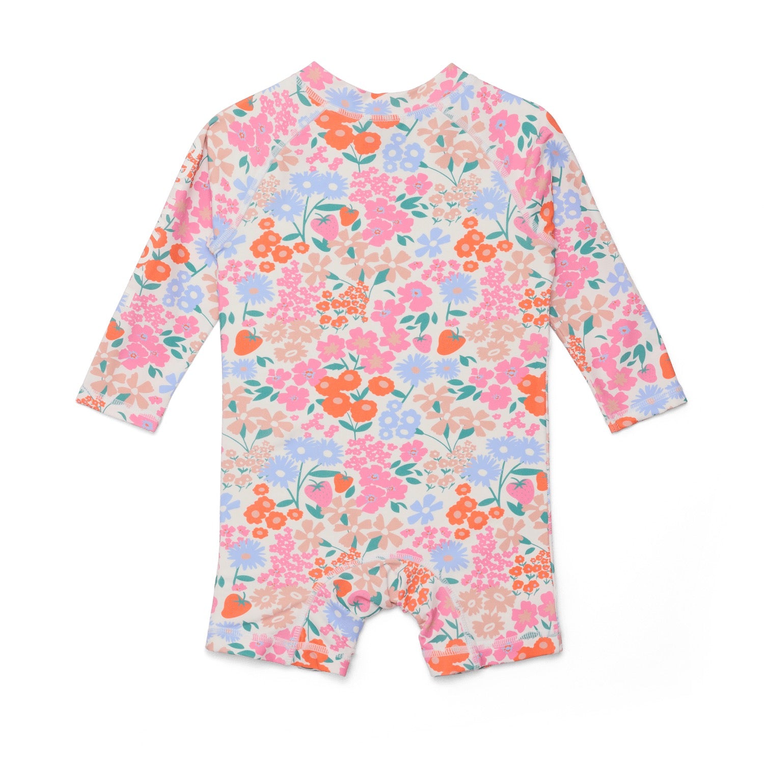 Floral patterned baby swim suit on a white background