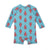 Children's swimsuit with red lobster pattern on a blue background