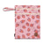 Pink pouch with strawberry pattern on a white background