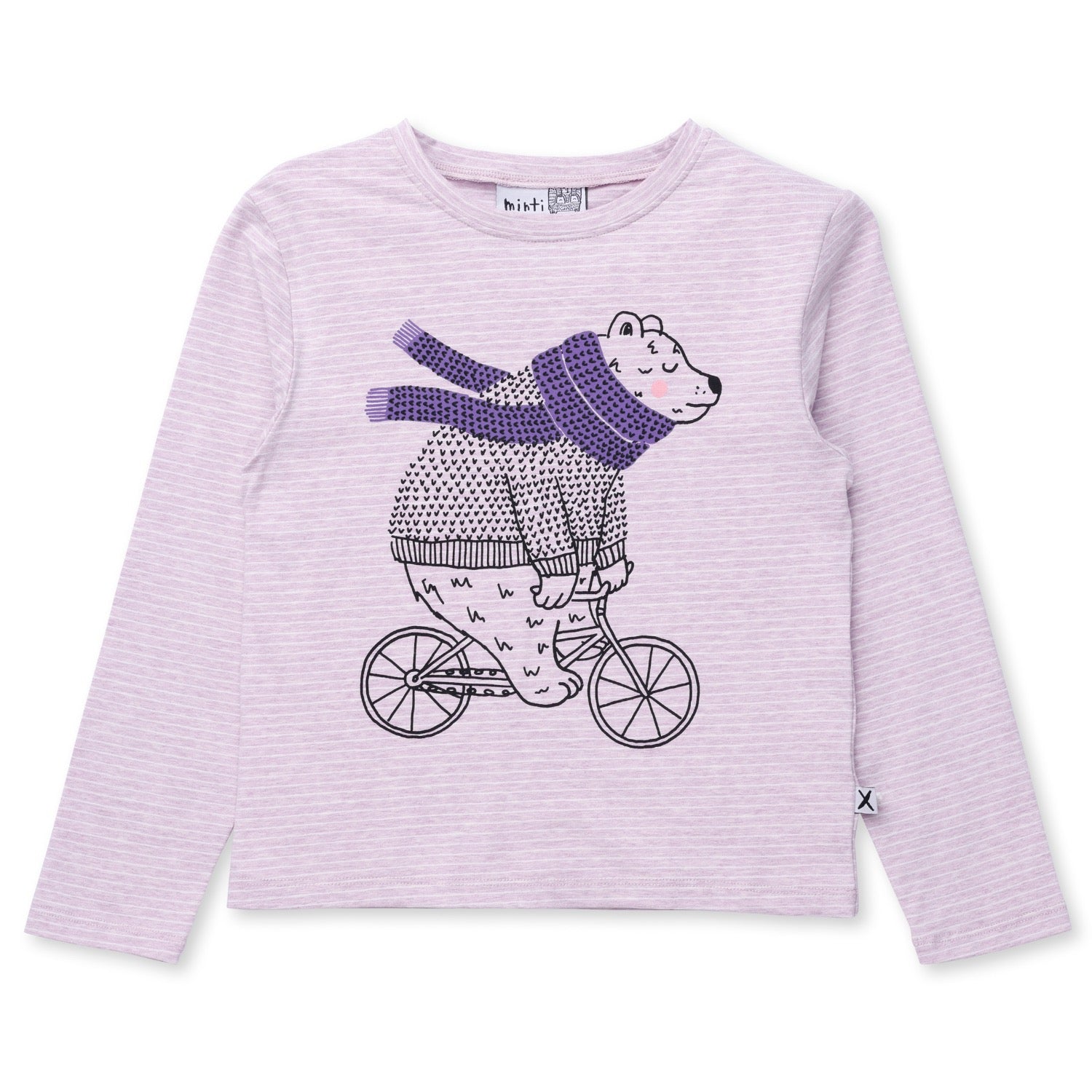 Minti Biking Bear Tee Lilac Marle Stripe