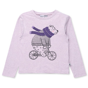 Minti Biking Bear Tee Lilac Marle Stripe