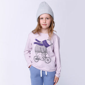 Minti Biking Bear Tee Lilac Marle Stripe