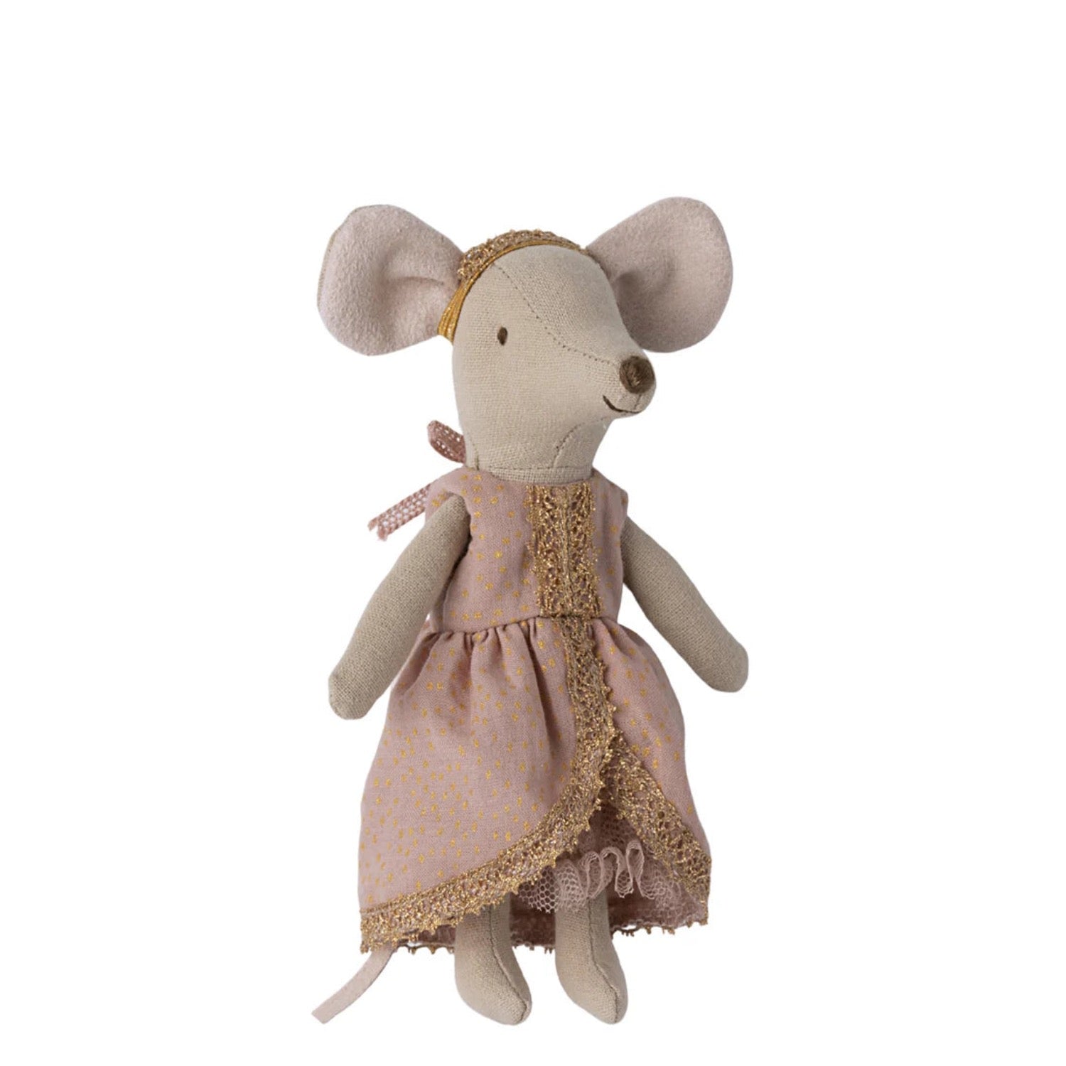 Toy castle with a plush mouse princess toy on a white background