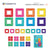 Connetix magnetic tiles packaging with colorful blocks on a blue background