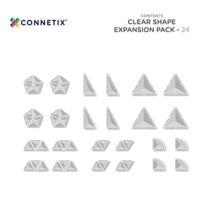 Clear shape expansion pack by Connetix with various geometric shapes on a white background