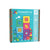 Connetix magnetic tiles packaging with colorful blocks on a blue background