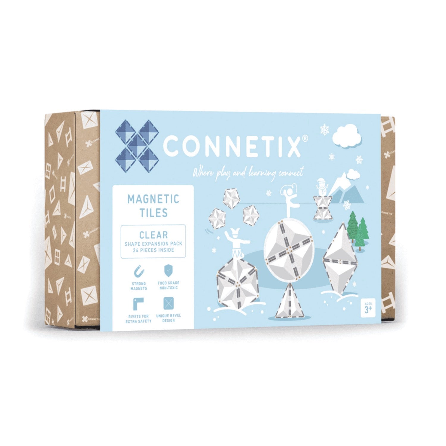 Connetix magnetic tiles packaging on a white background