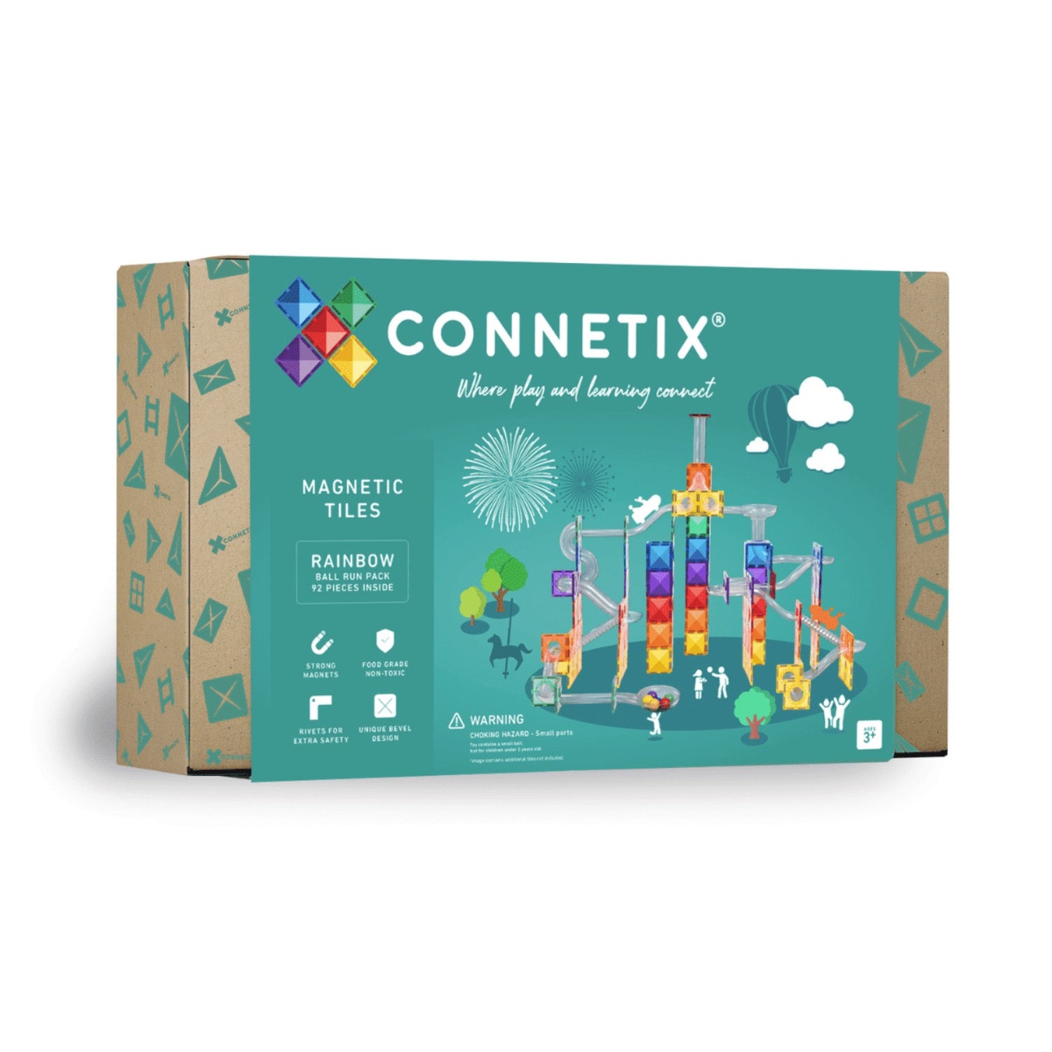 Connetix magnetic tiles packaging on a white background