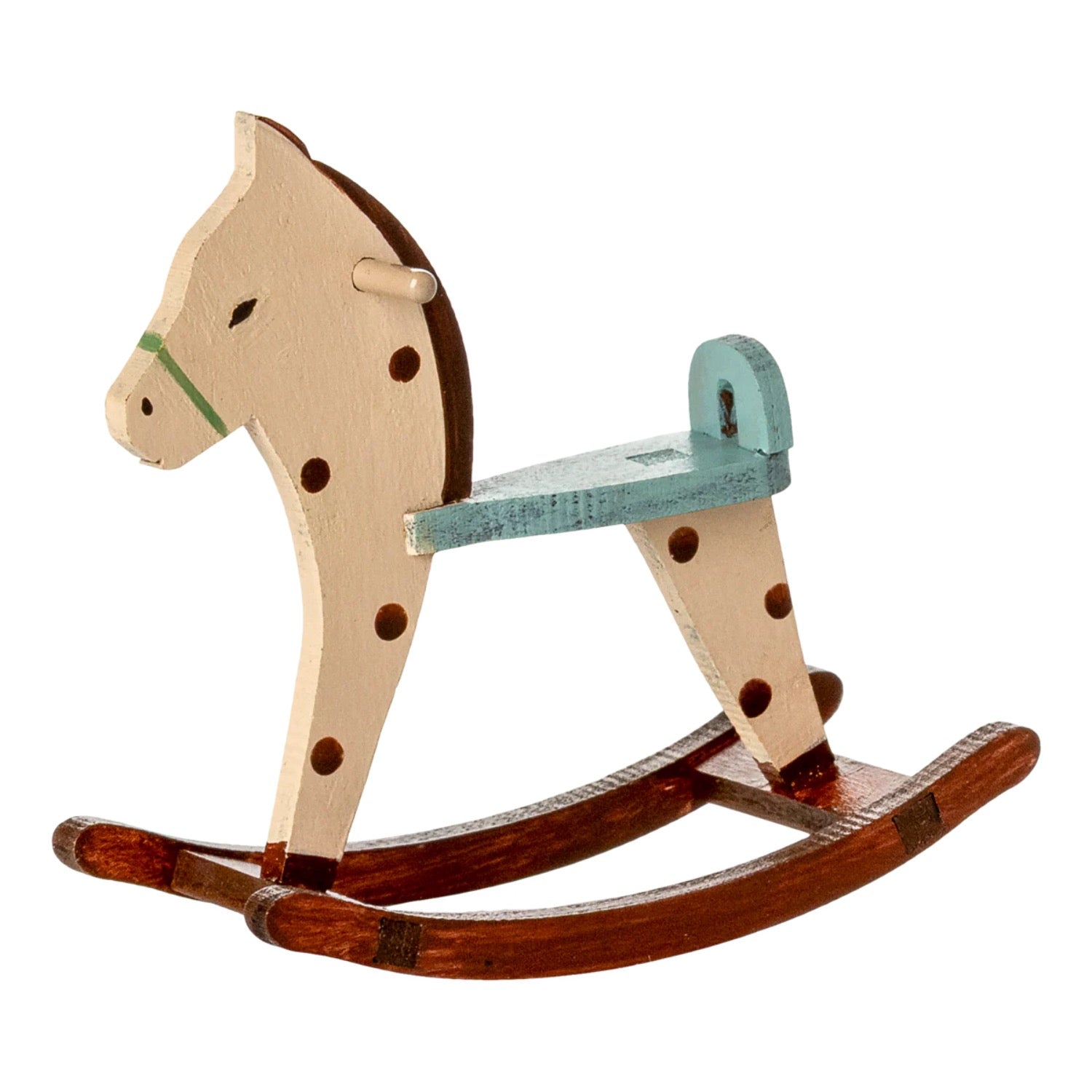 Wooden rocking horse with a white background