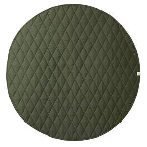 Round green quilted mat with diamond pattern on a white background