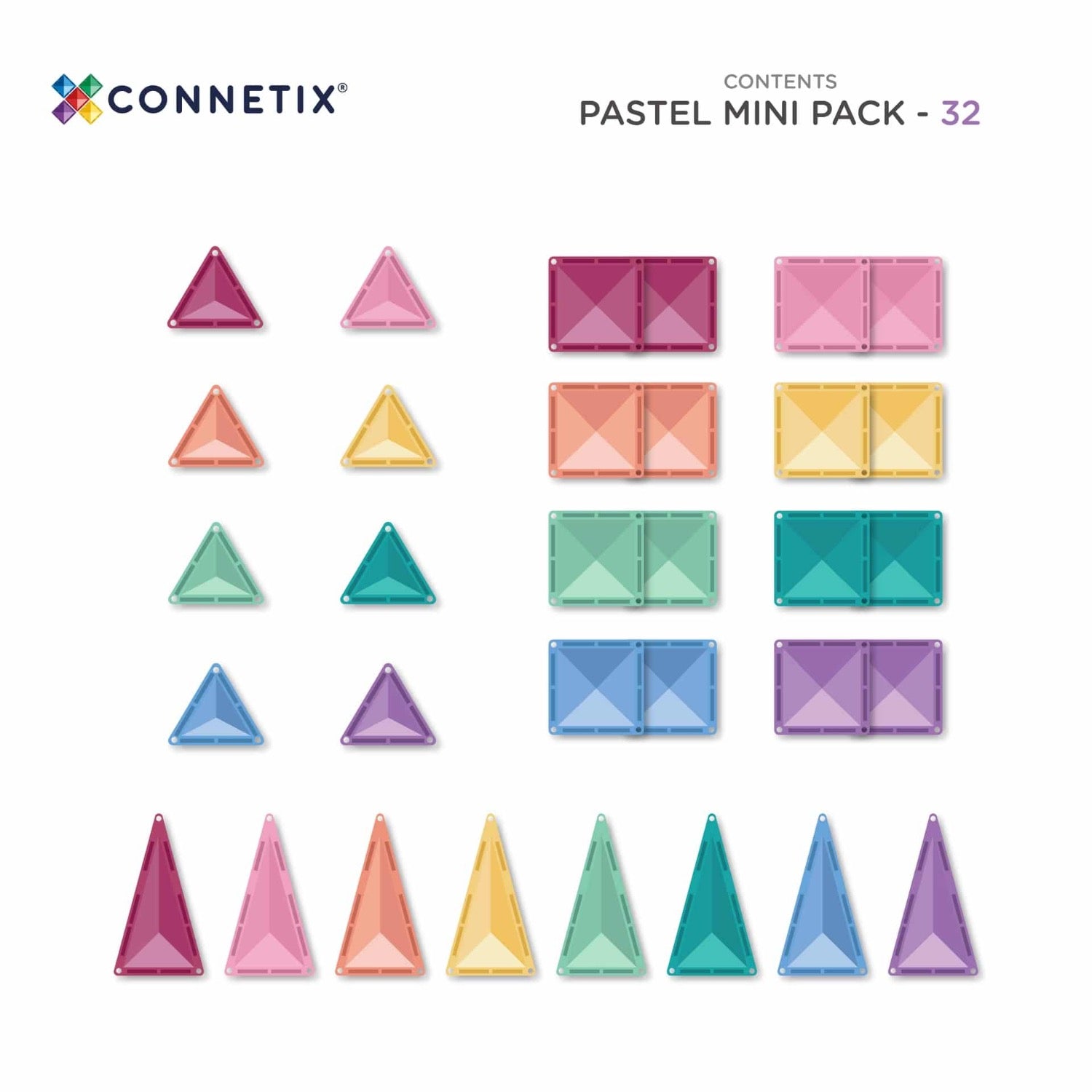 Connetix magnetic tiles packaging on a white background