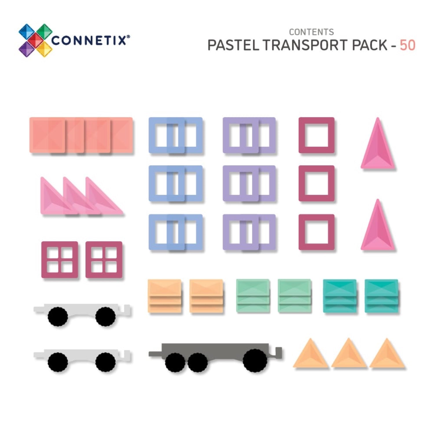 Connetix magnetic tiles packaging with colorful toy train illustration on a white background