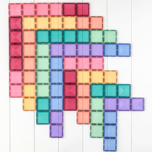 Colorful building block set on a white background