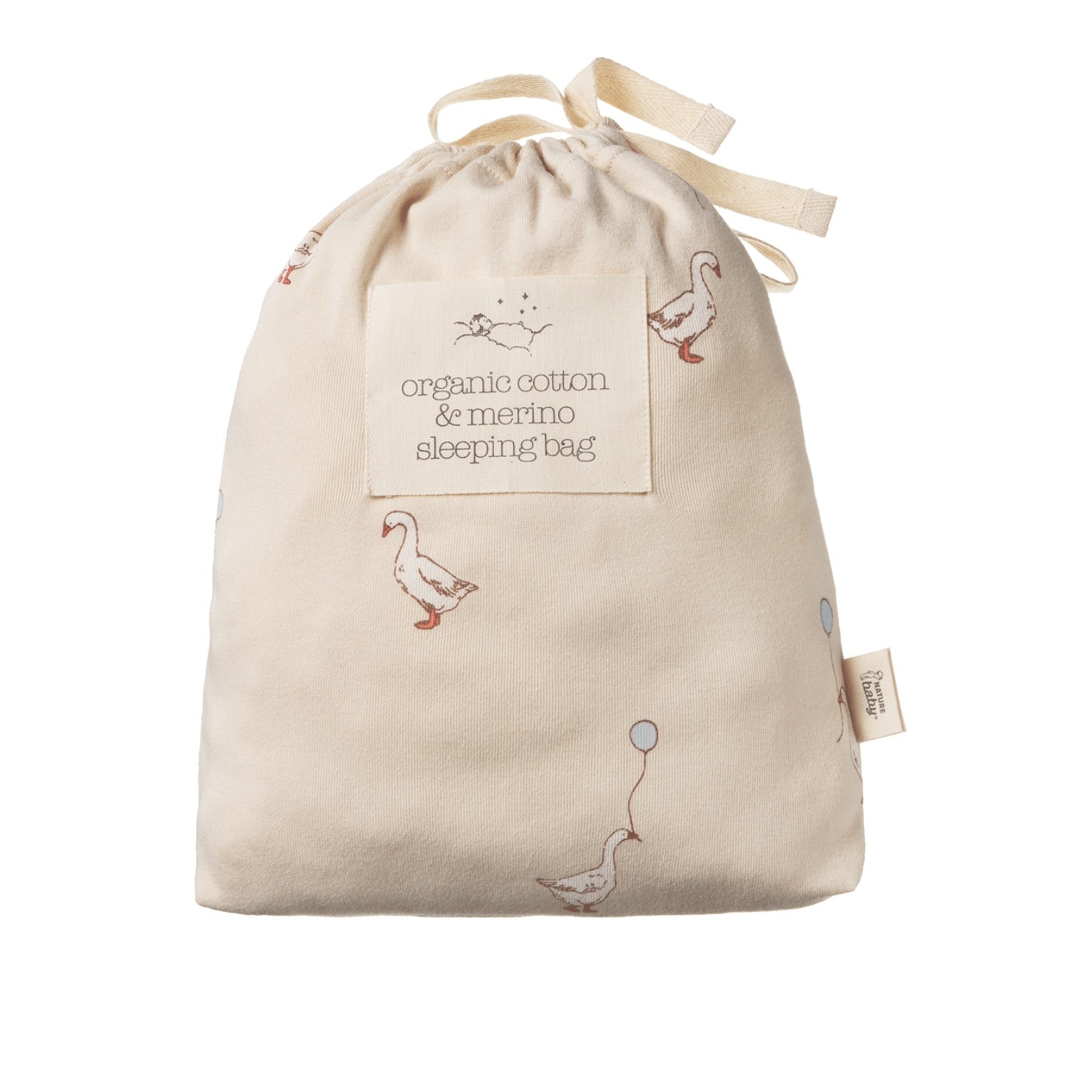 Beige baby sleeping bag with duck pattern  by Nature Baby 