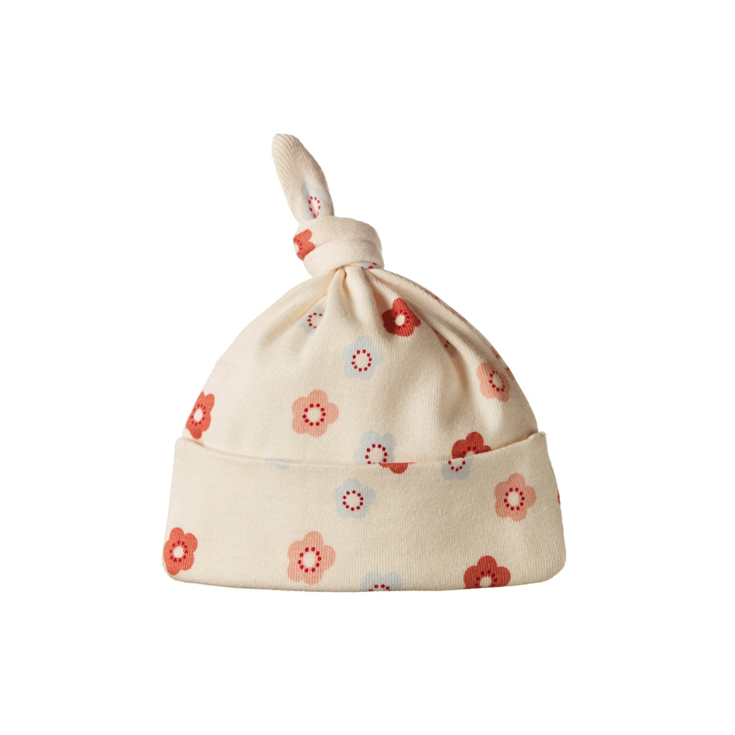 Cotton Knotted Beanie Petite Flora Stamp Print