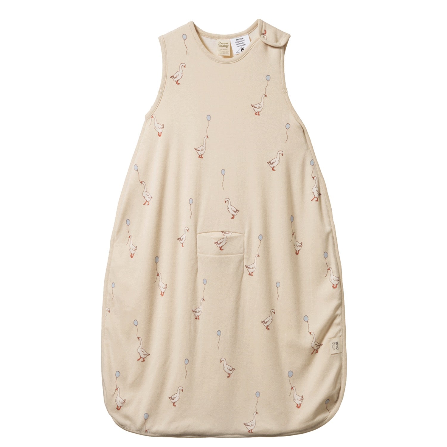 Beige baby sleeping bag with duck pattern  by Nature Baby 