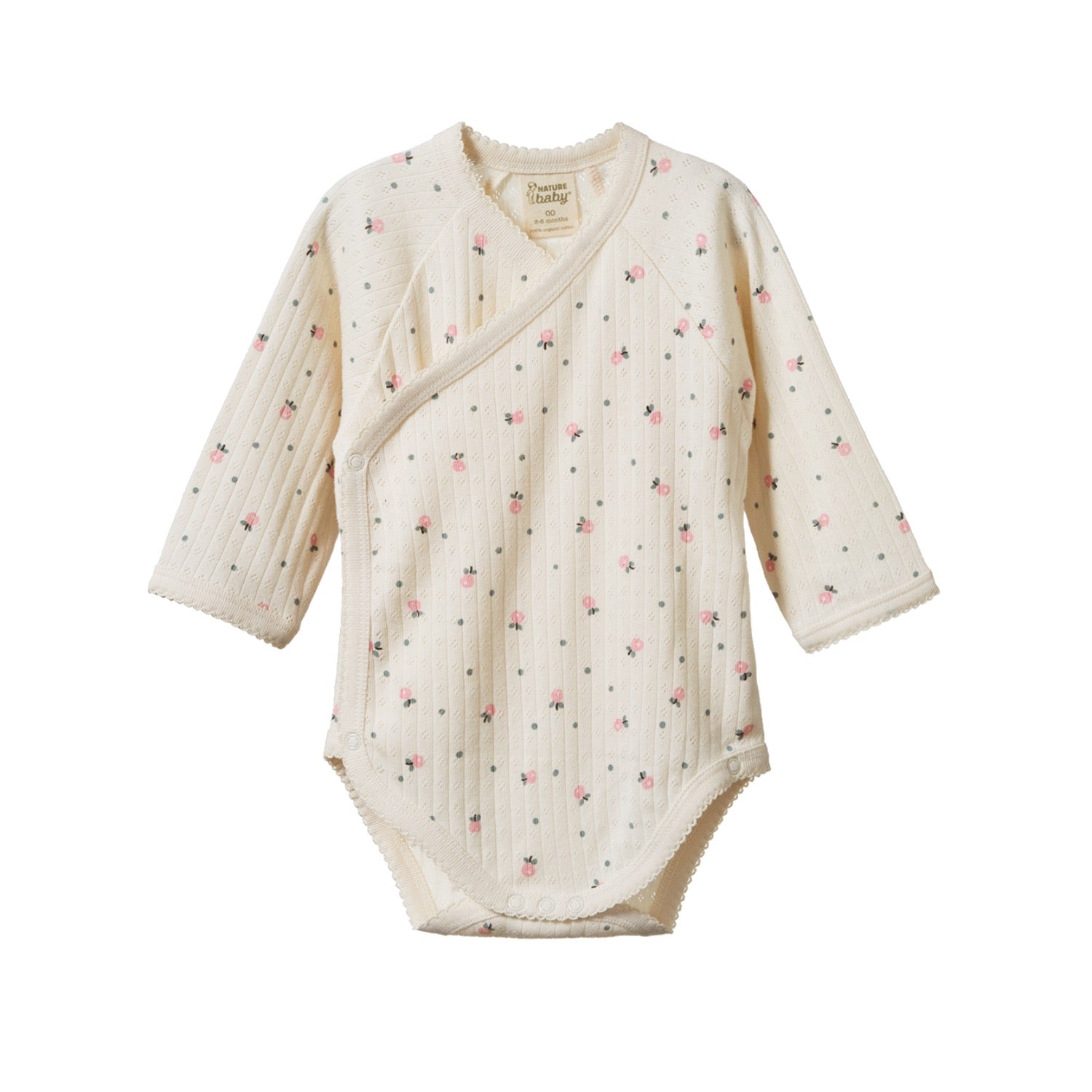 Baby bodysuit with floral pattern kimono style by Nature Baby