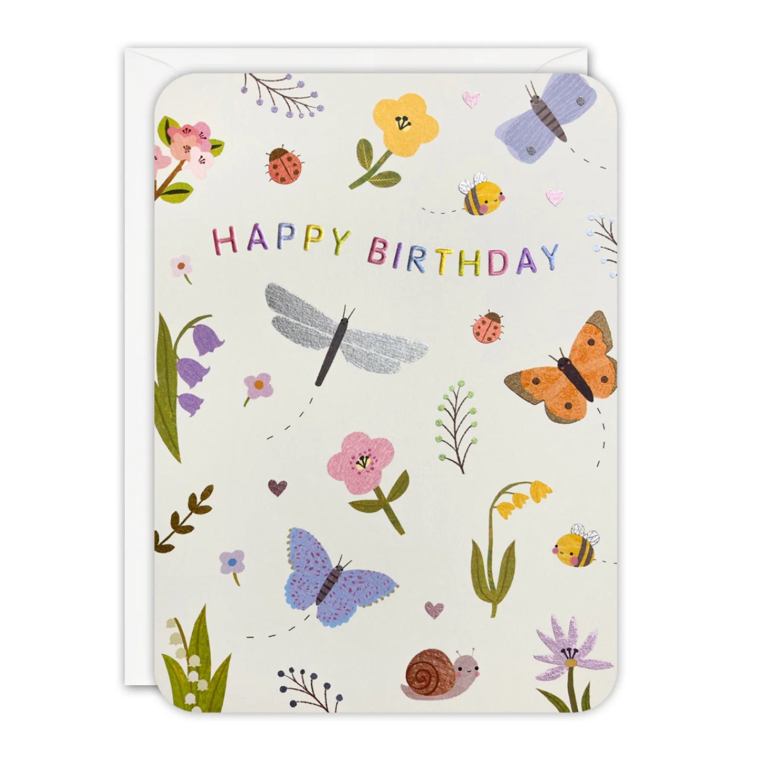 Card "Happy Birthday" Bugs and Flowers