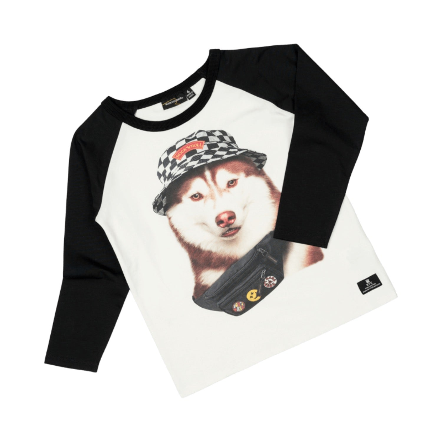 Rock Your Kid Rock n Roll Dog T-shirt Cream Black
