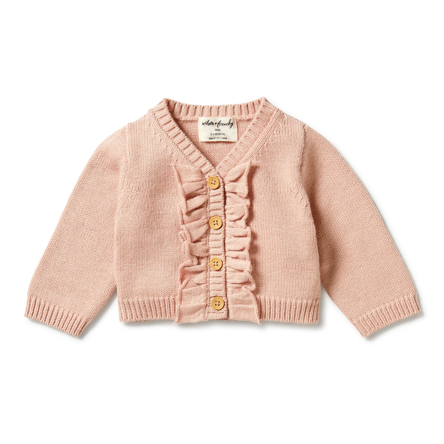 Wilson + Frenchy Knitted Ruffle Cardigan Rose