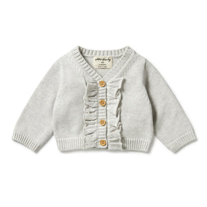 Wilson + Frenchy Knitted Ruffle Cardigan Grey Melange