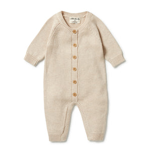 Wilson + Frenchy Knitted Button Growsuit Oatmeal Melange