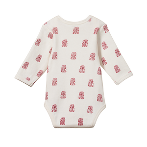 Nature Baby Long Sleeve  Cream Bodysuit in red Tiki Print  back view