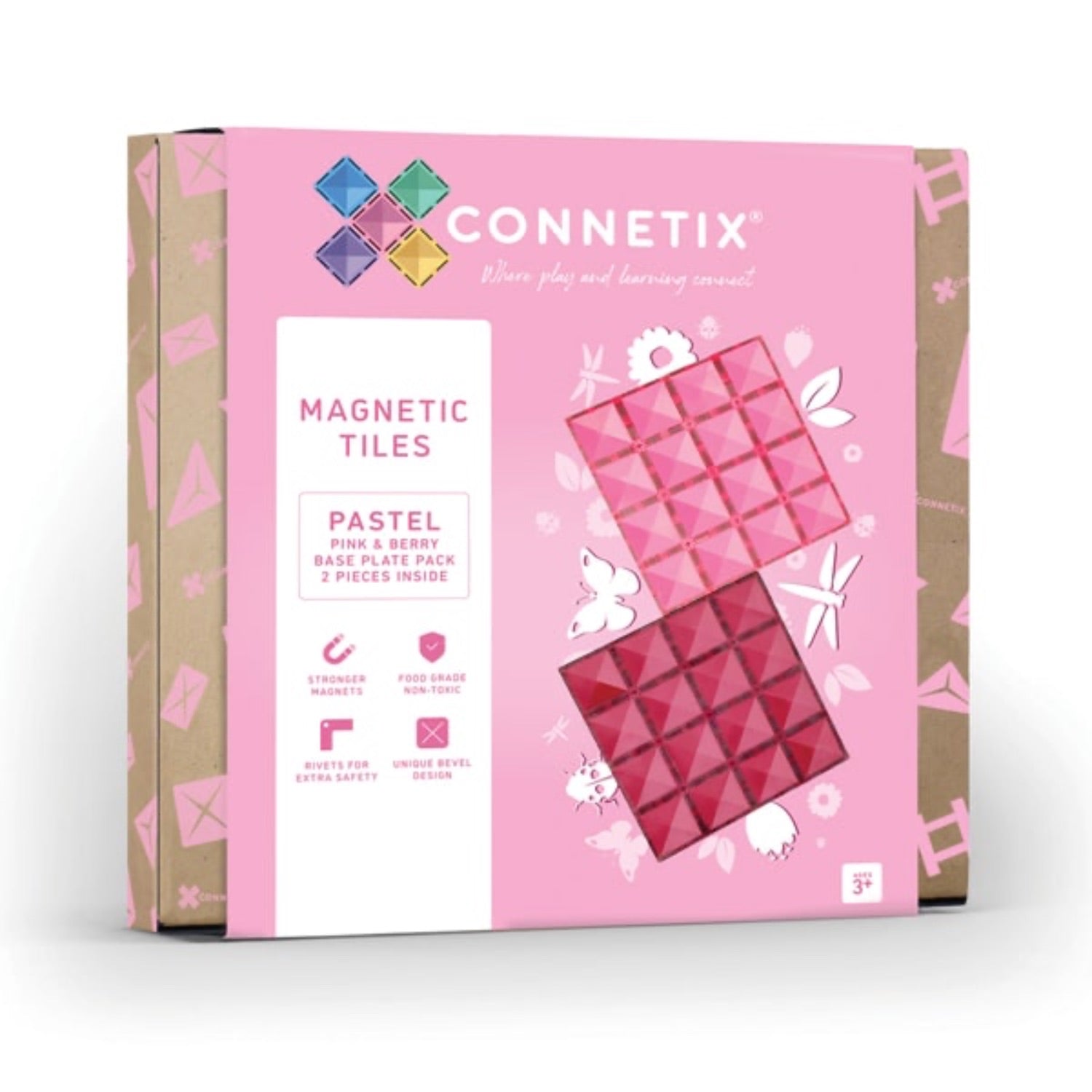 Connetix Tiles Base Plate Pack Pink Berry 2 Piece