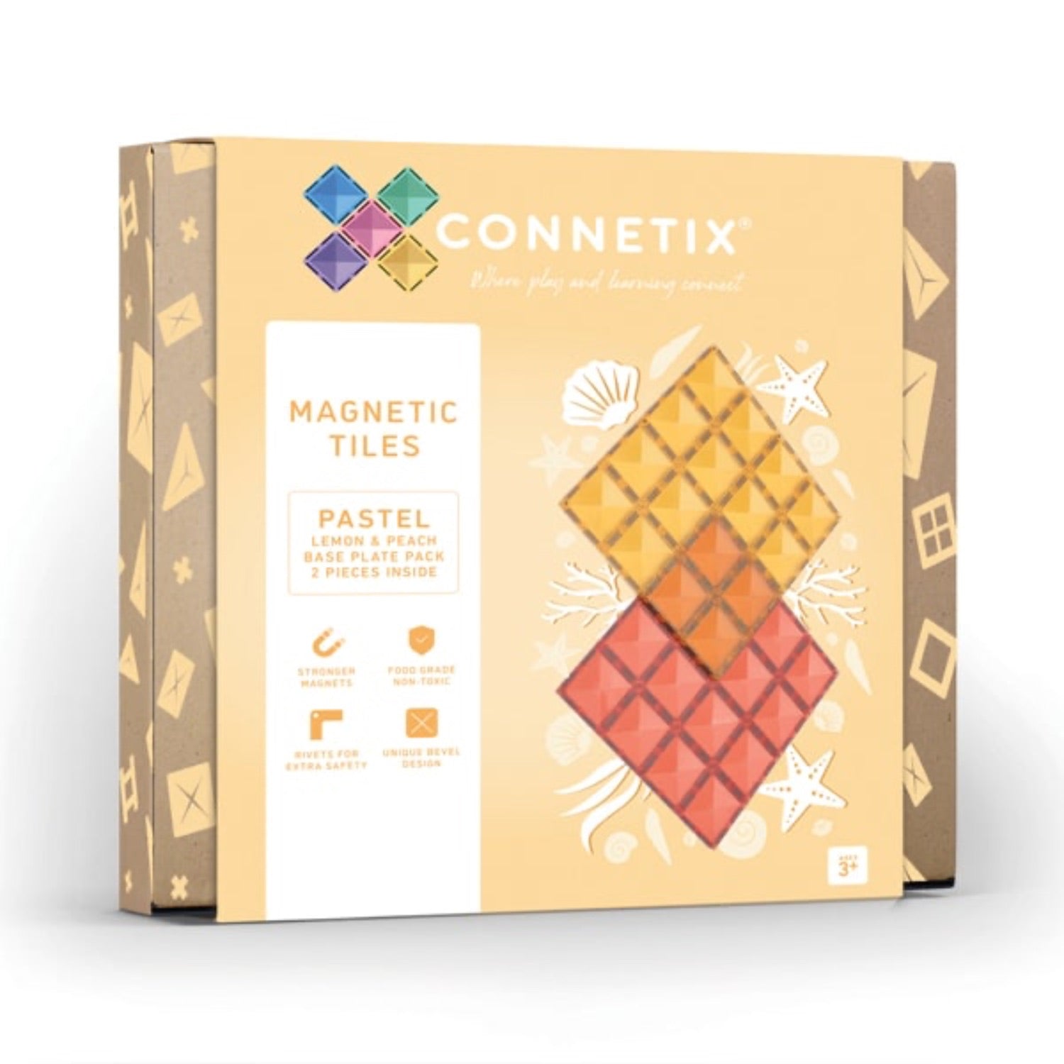Connetix Tiles Base Plate Pack Lemon Peach 2 Piece